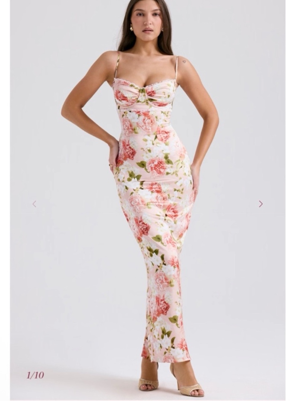 HOUSE OF CB 'Josefina' Pink Peony Print Satin Maxi Dress NWOT Plus Cup